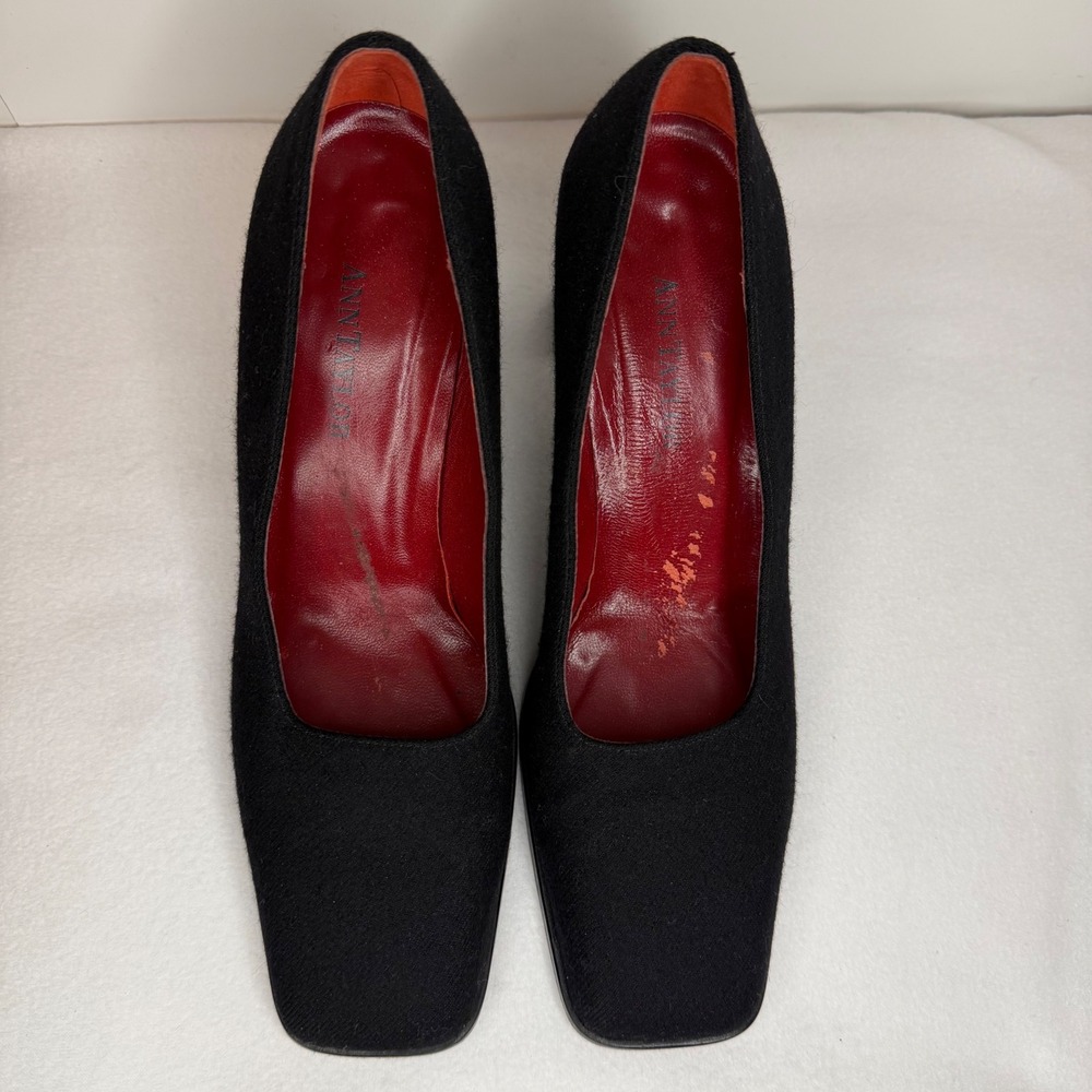 Vintage Ann Taylor Black Fabric Square Toe Block Heel Pumps Size 7 Made in Italy - Picture 8 of 12